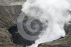 View inside the active volcano crater at Mt. Bromo, Tengger Semeru National Park, East Java