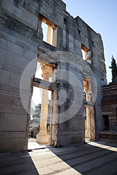 View from inside of the ancient library of celsus in Ephesus, Turkey