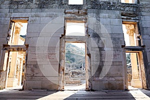 View from inside of the ancient library of celsus in Ephesus, Turkey