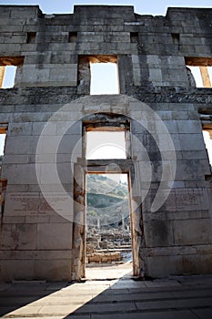 View from inside of the ancient library of celsus in Ephesus, Turkey