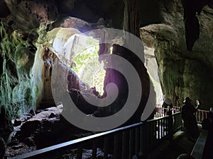 View inside Bat cave located in Kilim Karst Geoforest Park, Langkawi, Kedah, Malaysia.