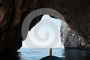 View from inside the Blue Grotto sea cave. Malta