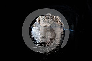 View from inside the Blue Grotto sea cave. Malta