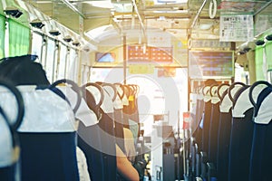 View from inside the bus with passengers, Naha local bus with pa