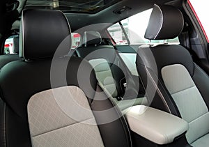 View from inside the car panoramic sunroof stock photo