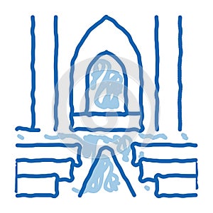 view inside catholic church doodle icon hand drawn illustration