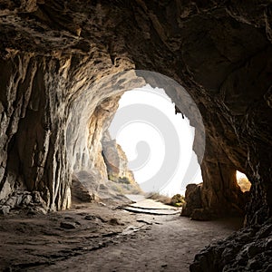 Cave view from inside isolated on white background photo