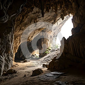 Cave view from inside isolated on white background photo