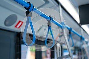 View from inside the city bus with passengers