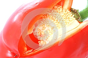 View of inside of a cut red pepper