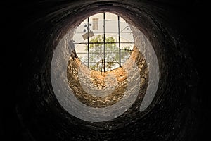 View inside from deep well.
