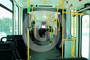 view inside an empty tram bus trolleybus