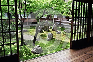 View from inside on a japanese garden in Kyoto