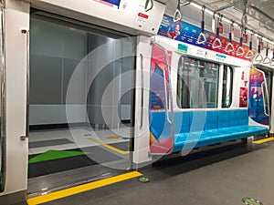 View from inside the mass rapid transit while stopping at an underground station