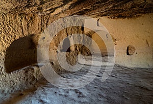 View inside rock-cut cave house, Goreme national park, underground city, Cappadocia Turkey photo