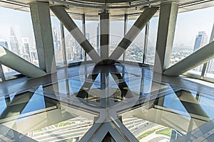 View inside the Sky View skyscraper. glass floor. observation deck with panoramic view from the window.