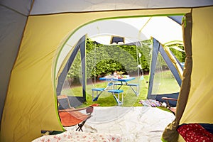 View From Inside Tent Looking Out Towards Picnic Table photo