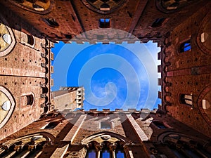 View from inside of The Torre del Mangia tower in Siena, Tuscany