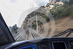 Train entering tunnel