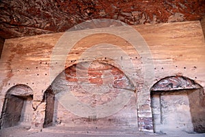 View of  inside of  Urn tomb petra in the mountains in jordan