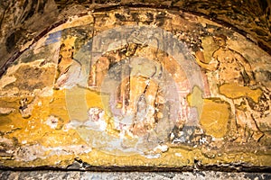 View at the Interior of Amra castle in Jordan