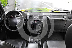 View of the interior of a modern automobile showing the dashboard