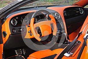 View of the interior of a modern automobile showing the dashboard