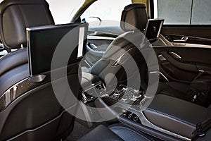 View of the interior of a modern automobile showing the dashboard