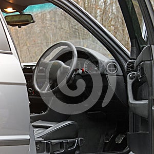 View of the interior of a modern automobile showing the dashboard