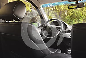 View of the interior of a modern automobile showing the dashboard