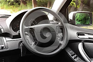 View of the interior of a modern automobile showing the dashboard