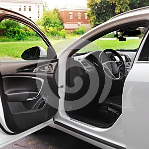 View of the interior of a modern automobile showing the dashboard