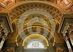 View of the interior of the St Stephen`s Basilica in Budapest.