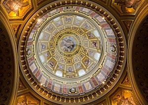 View of the interior of the St Stephen`s Basilica in Budapest.