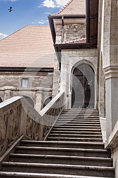 View about the interior stairs of Vajdahunyad castle, Transylvania