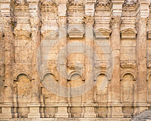 Interior wall of Temple of Bacchus, Heliopolis Roman ruins in Baalbek, Lebanon