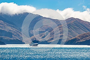 view from Interislander ferry connecting North and South island of New Zealand photo