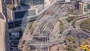 View of intersection with many transports in traffic Timelapse Aerial