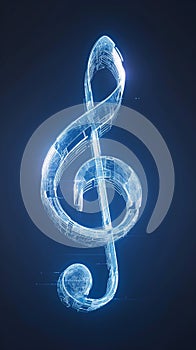 view Intriguing 3D rendering features music note with blue tech design