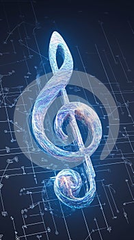 view Intriguing 3D rendering features music note with blue tech design