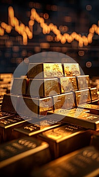 view Investment strategy gold bars on a table, paired with stock chart