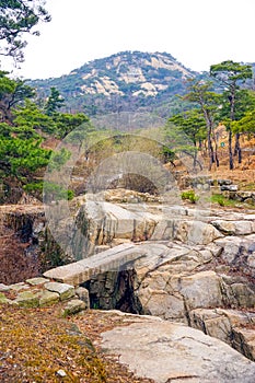 View of Inwangsan Mountain, a rocky stream