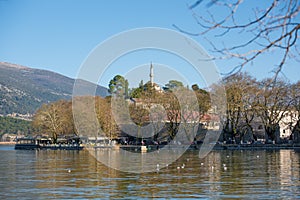 View of Ioannina city on lake Pamvotis,Grecce