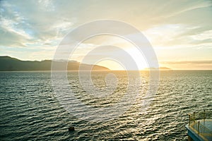 View of the Ionian Sea and sunset in Albania