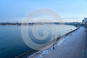 View of Irkutsk waterfront with Angara river in the morning.