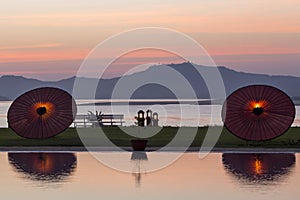 View on the Irrawaddy or Ayeyarwady River from Bagan at sunset