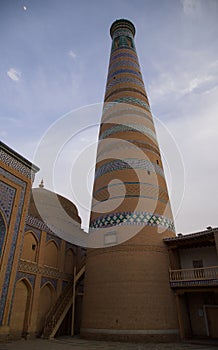 View of the Islam Khoja Minaret in Khiva Uzbekistan