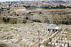 A view of the Islamic Dome of the Rock mosque from the ancient Mount of Olives situated to the East of the old city of Jerusalem