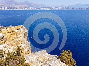 View from the island of Benidorm, Spain. Image of the view from above with all the Mediterranean Sea and the skyline and beaches