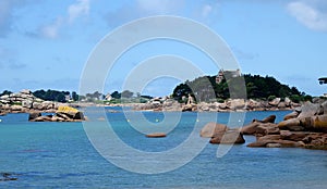 View at the Island CostaÃ©rÃ¨s with its castle, Pink Granit Coast, Brittany